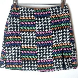 ❗️Amanda Uprichard mini tweed woven houndstooth Multicolor Plaid Mini Skirt XS